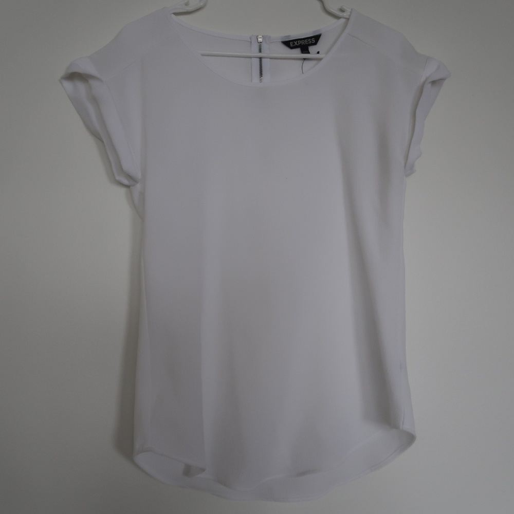 Express White Airy Chiffon Short Sleeves Blouse